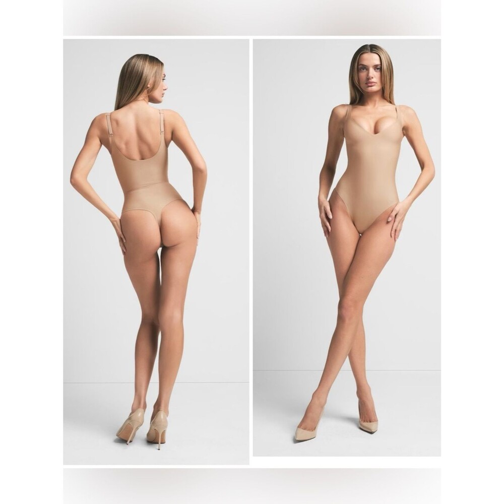 Skims Body Core Sculpt Plunge Thong Bodysuit clay NEW small